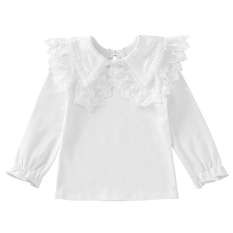 Girls blouse with romantic ruffled collar and elegant embroidery Mune Fashion