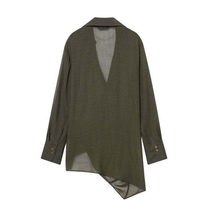 Women nan wrap blouse with shirt collar, asymmetrical pointed hem and knot closure Mune Fashion