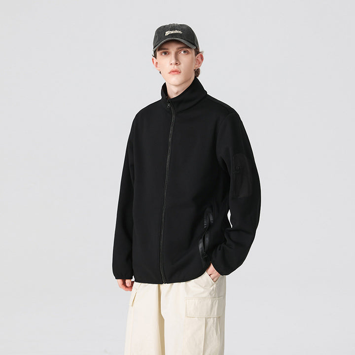 Men's Lightweight Softshell Fleece Jacket with Stand-up Collar, Full Zip and Arm Pocket Mune Fashion