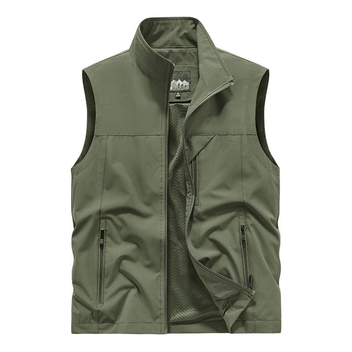 Men's Breathable Softshell Utility Vest with High Stand-Up Collar, Water-Repellent Outer Layer and Multiple Zipper Pockets Mune Fashion