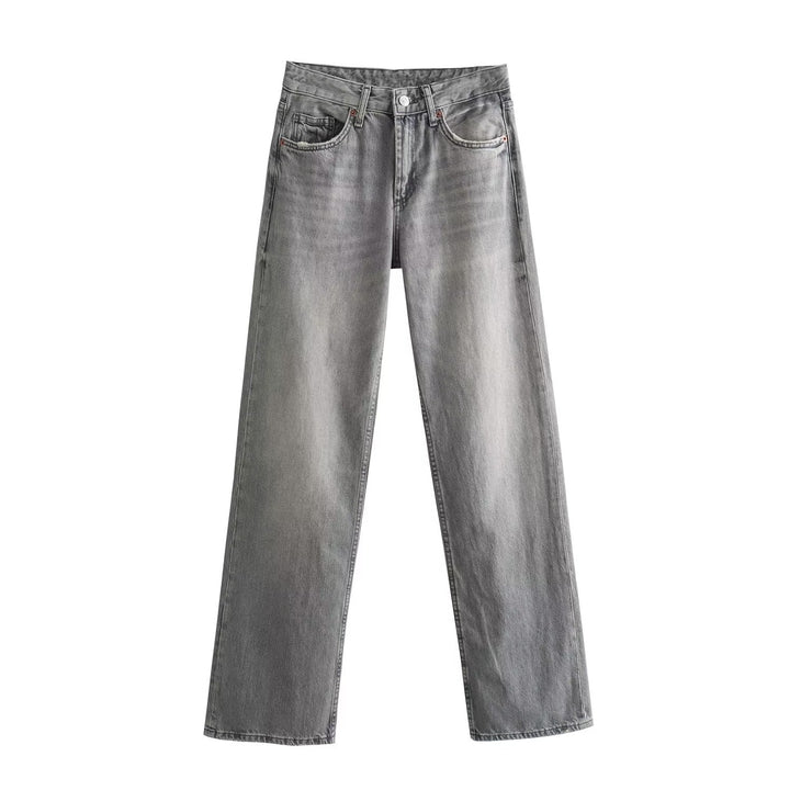 Women's high-waist jeans with straight leg, five-pocket cut and vintage wash Mune Fashion
