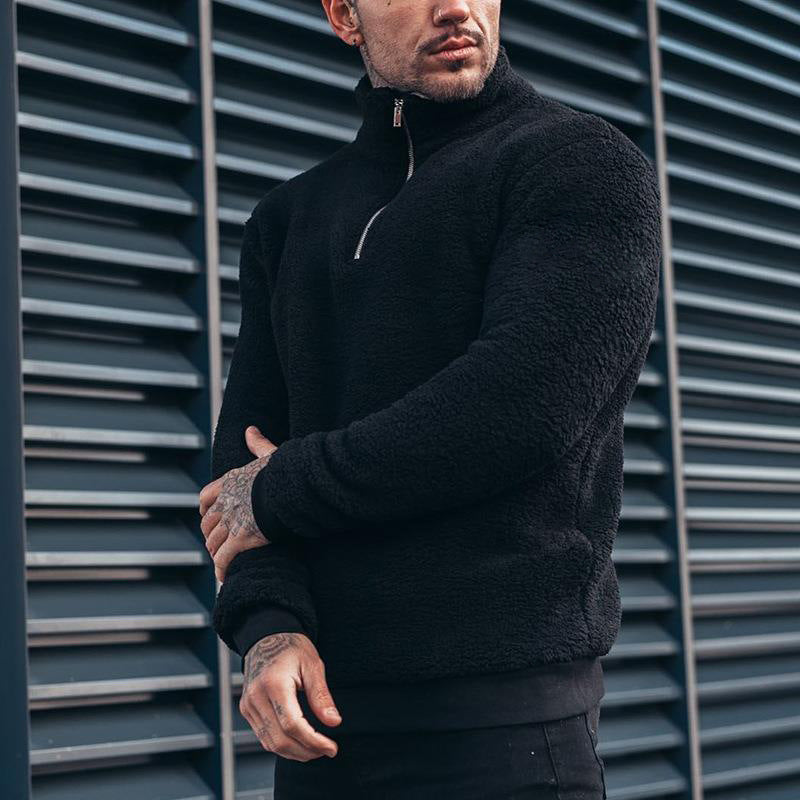 Men's Sherpa Fleece Pullover with Stand-Up Collar and Short Zip Mune Fashion