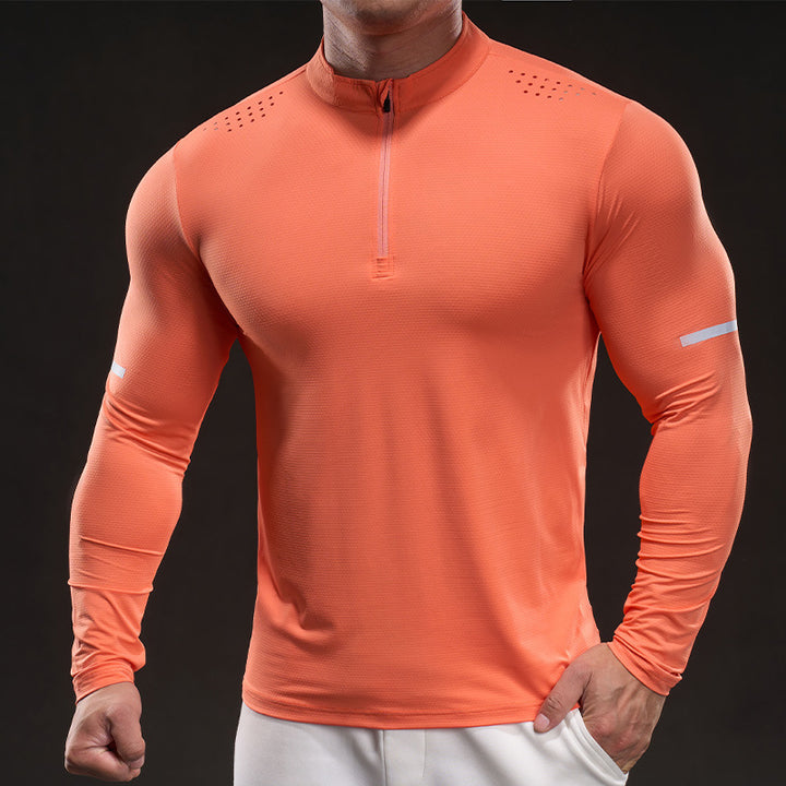 Men's compression training shirt with short zipper and breathable mesh structure Mune Fashion