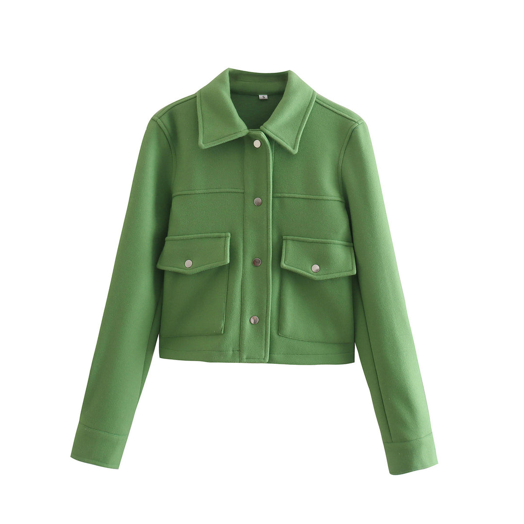 Women's short-cut wool look jacket with flap pockets and press studs Mune Fashion