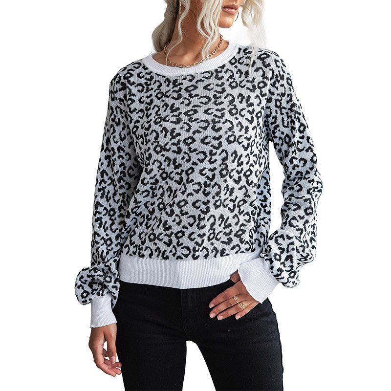 Women's Asymmetrical Fine Knit Sweater with Open Shoulder and Animal Jacquard Mune Fashion