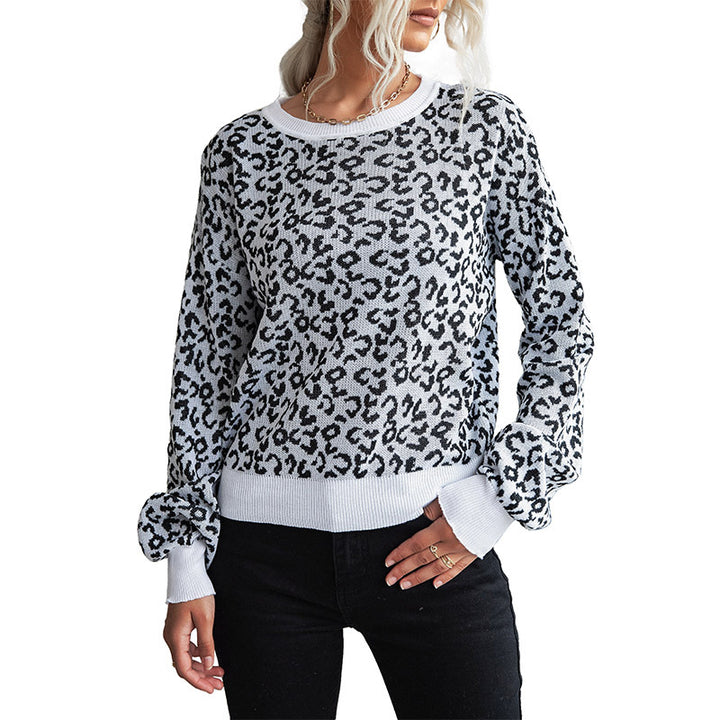 Women's Asymmetrical Fine Knit Sweater with Open Shoulder and Animal Jacquard Mune Fashion
