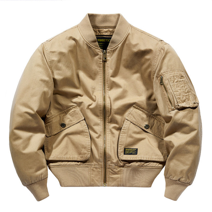 Men's Canvas Bomber Jacket in Utility Style with Arm Pocket and Large Flap Pocket Design Mune Fashion