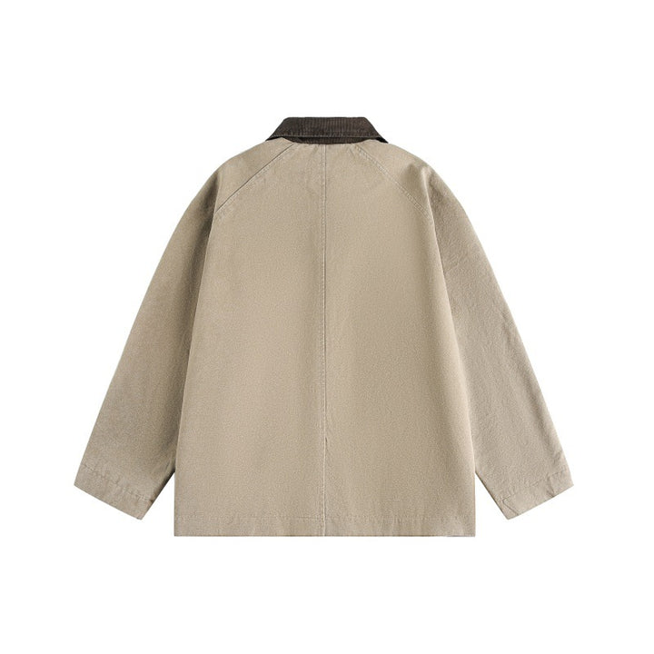 Unisex Short Cut Boxy Denim Jacket with Cord Collar and Tonal Decorative Stitches Mune Fashion