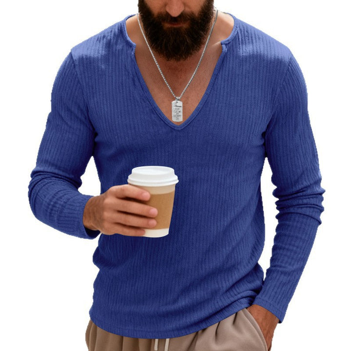Men's ribbed V-neck long sleeve shirt made of lightweight cotton blend Mune Fashion
