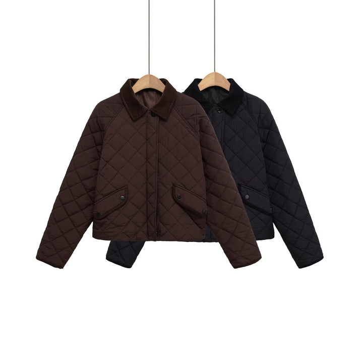 Women Quilted Boxy Transitional Jacket with Cord Collar and Flap Pockets Mune Fashion