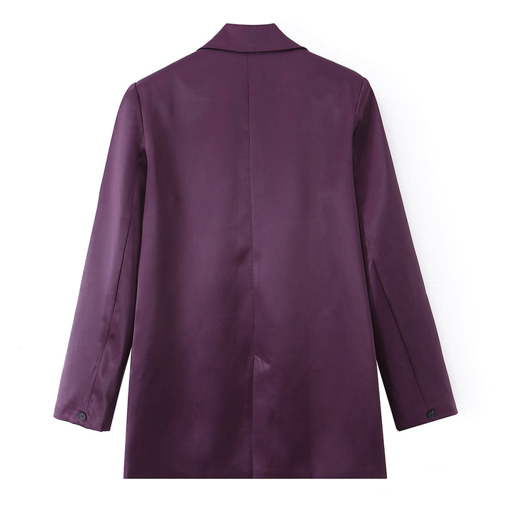 Women's Elegant Satin Blazer in Oversized Look with Shawl Collar and Flap Pockets Mune Fashion