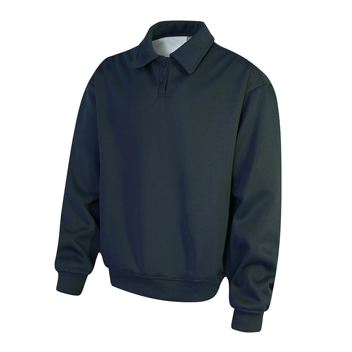 Men's Polo Sweatshirt in Oversize Relaxed Fit with Ribbed Cuffs and Button Placket Mune Fashion