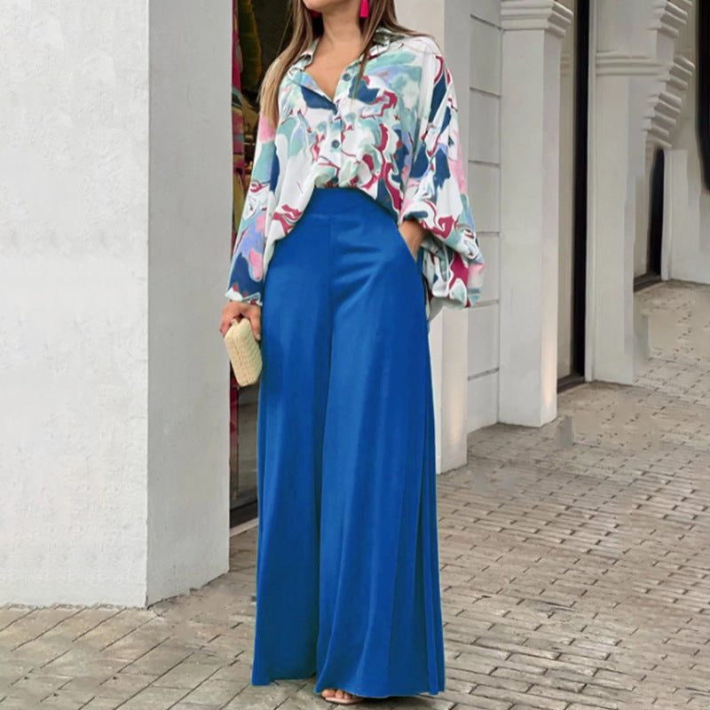 Ladies Flowing Highwaist Palazzo Pants with Wide Leg and Elegant Satin Fall Mune Fashion