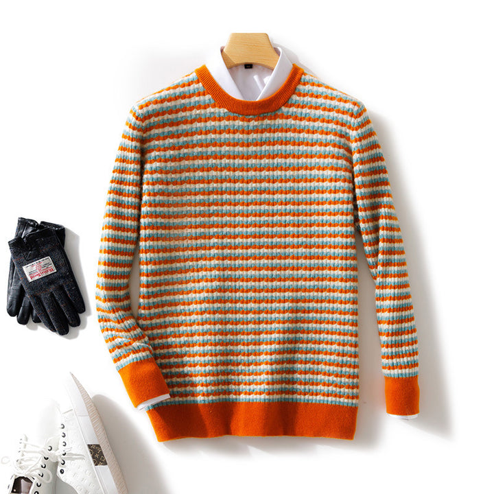 Men's fine-structured striped round neck pullover made of wool blend with ribbed cuffs Mune Fashion