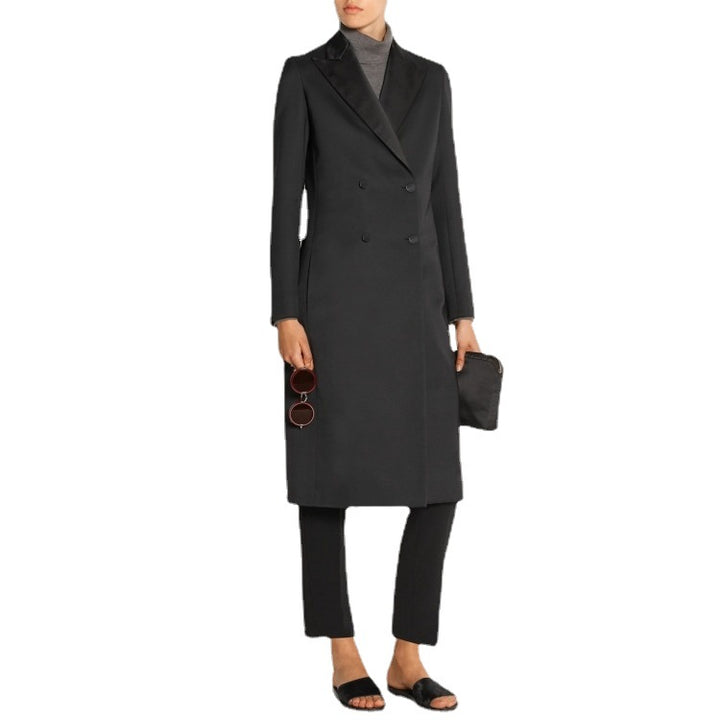 Women's tailored long coat in tuxedo look with shawl collar Mune Fashion