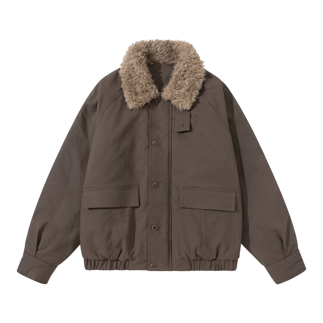 Unisex Boxy Isolation Blouson with removable faux fur shawl collar and cargo pockets Mune Fashion