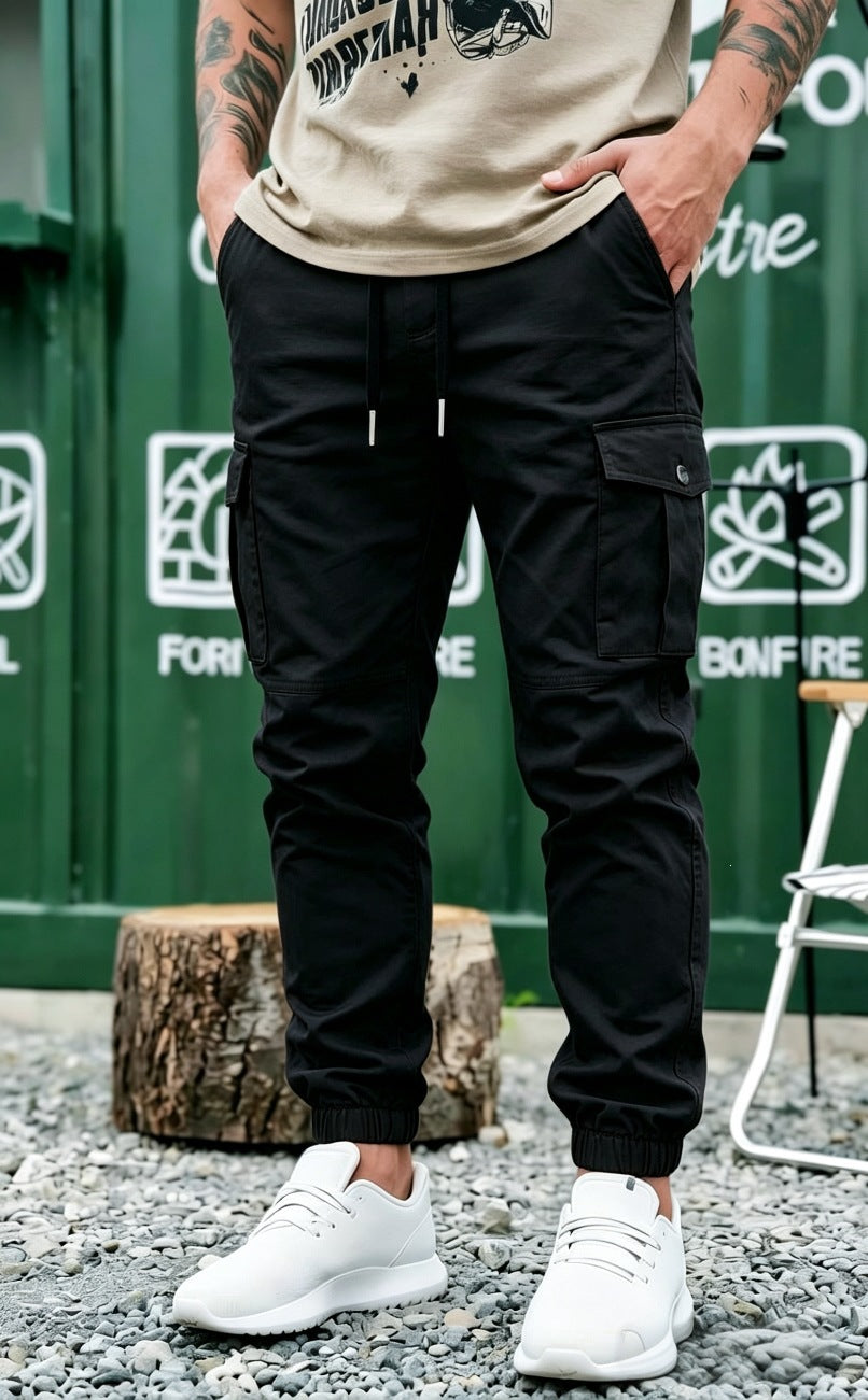 Men's Drawstring Cargo Pants in Jogger Style with Elastic Cuffs & Multiple Pockets Mune Fashion