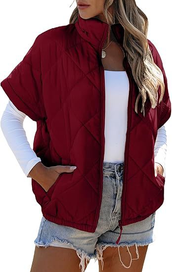 Women's short-sleeve quilted vest with stand-up collar, zipper, and side pockets Mune Fashion