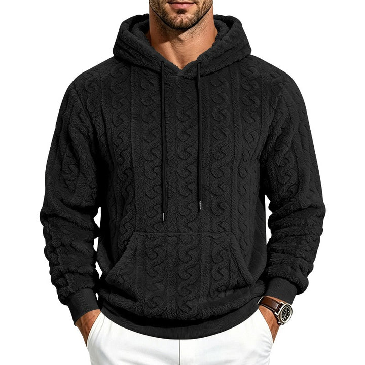 Men's cozy teddy fleece hoodie with cable pattern and kangaroo pocket Mune Fashion