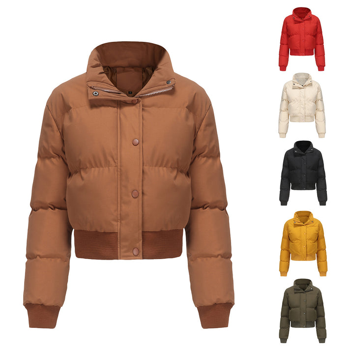 Women's short padded quilted jacket with high stand-up collar and ribbed cuffs Mune Fashion