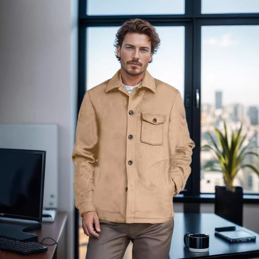 Men's shirt jacket made of wool blend with patch chest pocket and classic shirt collar Mune Fashion