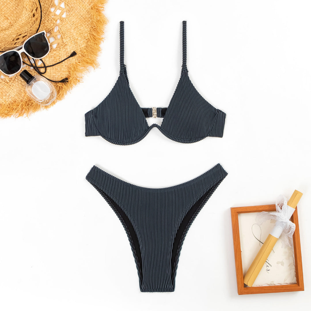 Ladies Triangle Bikini Set with fashionable ribbed design Mune Fashion
