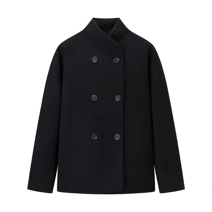 Women Oversized Double-Breasted Wool Coat with Stand-Up Collar Mune Fashion
