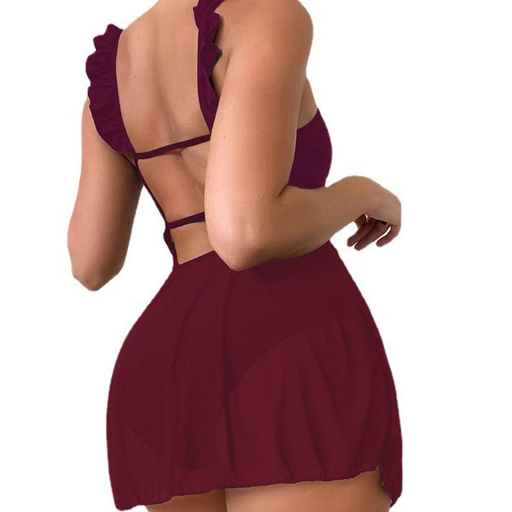 Ladies one-piece swimsuit with ruffles and deep back neckline Mune Fashion
