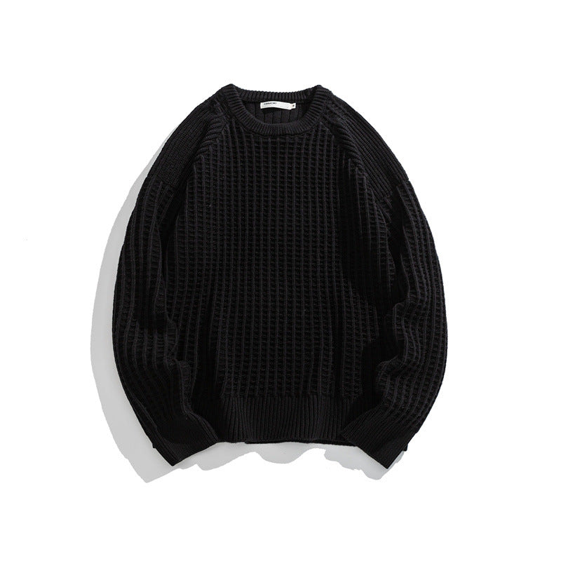 Men's Structured Waffle Knit Crew Neck Sweater with Raglan Sleeves Mune Fashion