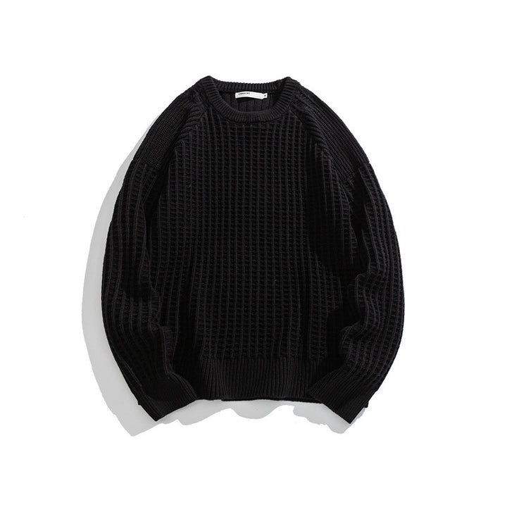 Men's Structured Waffle Knit Crew Neck Sweater with Raglan Sleeves Mune Fashion