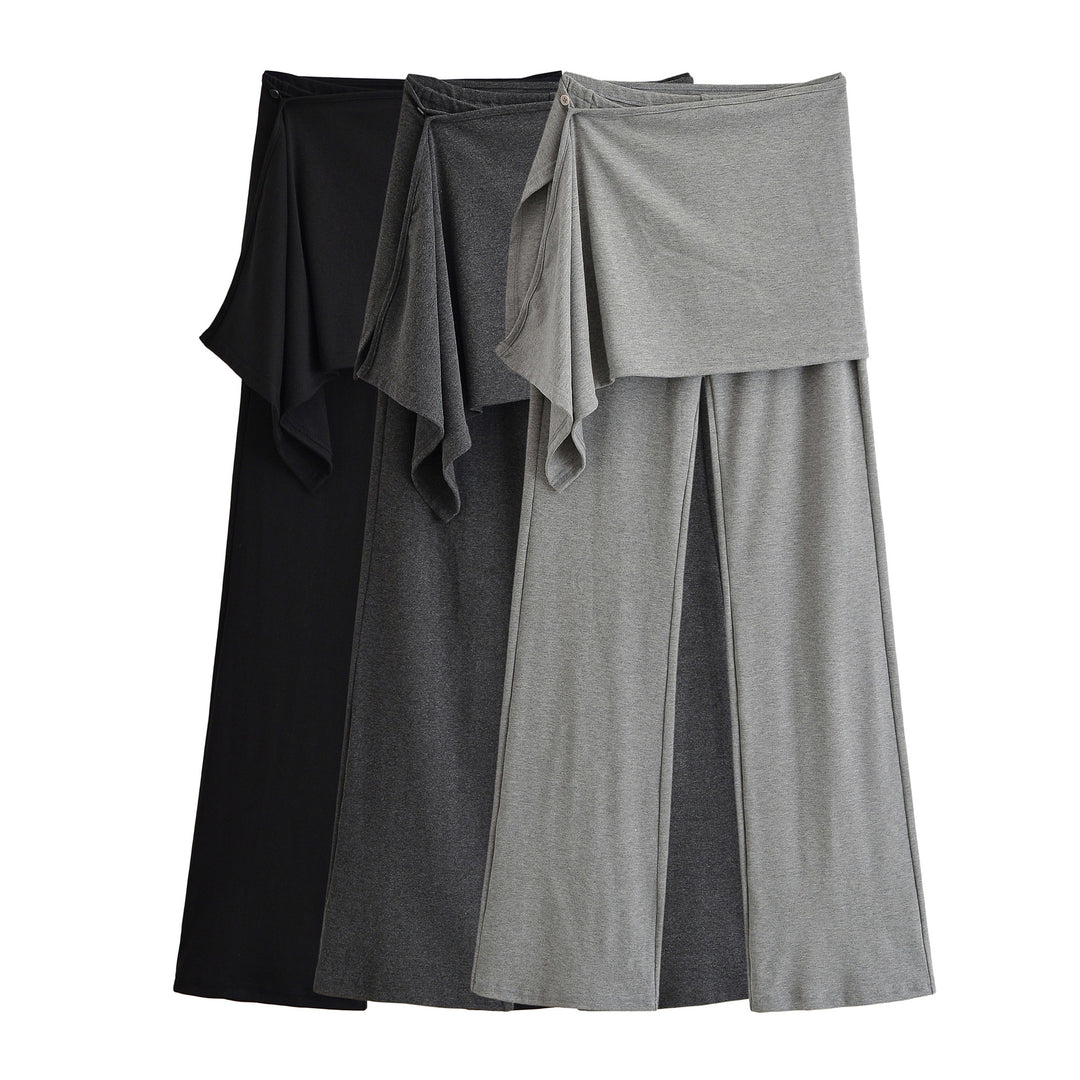 Ladies Palazzo Pants with Wrap Skirt Detail and Wide Leg Mune Fashion