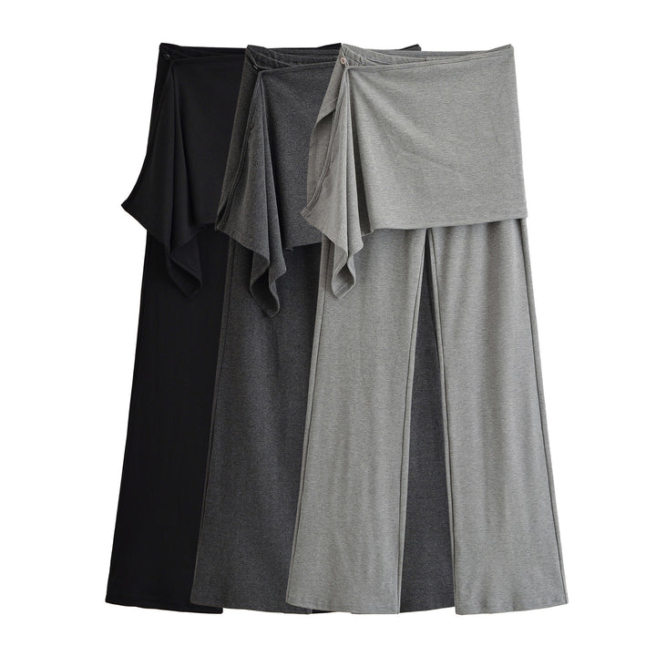 Ladies Palazzo Pants with Wrap Skirt Detail and Wide Leg Mune Fashion