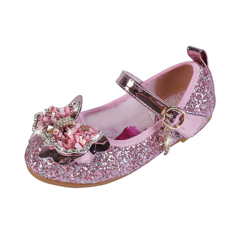 Girls Glitter Ballerinas with Decorative Flower Application Mune Fashion