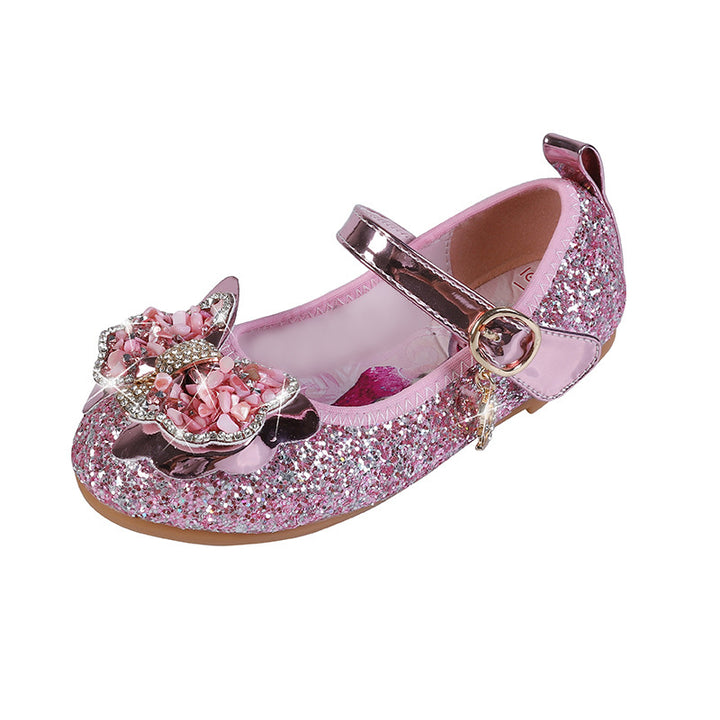 Girls Glitter Ballerinas with Decorative Flower Application Mune Fashion