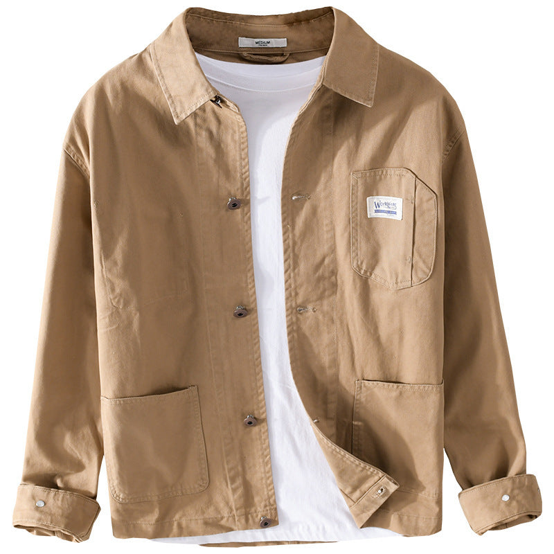 Men's Lightweight Cotton Chore Jacket in Worker Style with Kent Collar and Patch Pockets Mune Fashion