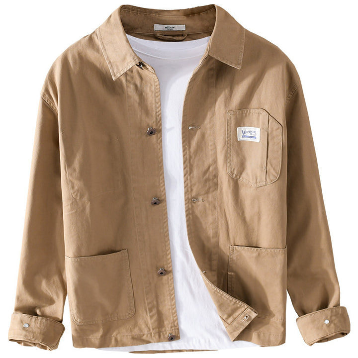 Men's Lightweight Cotton Chore Jacket in Worker Style with Kent Collar and Patch Pockets Mune Fashion