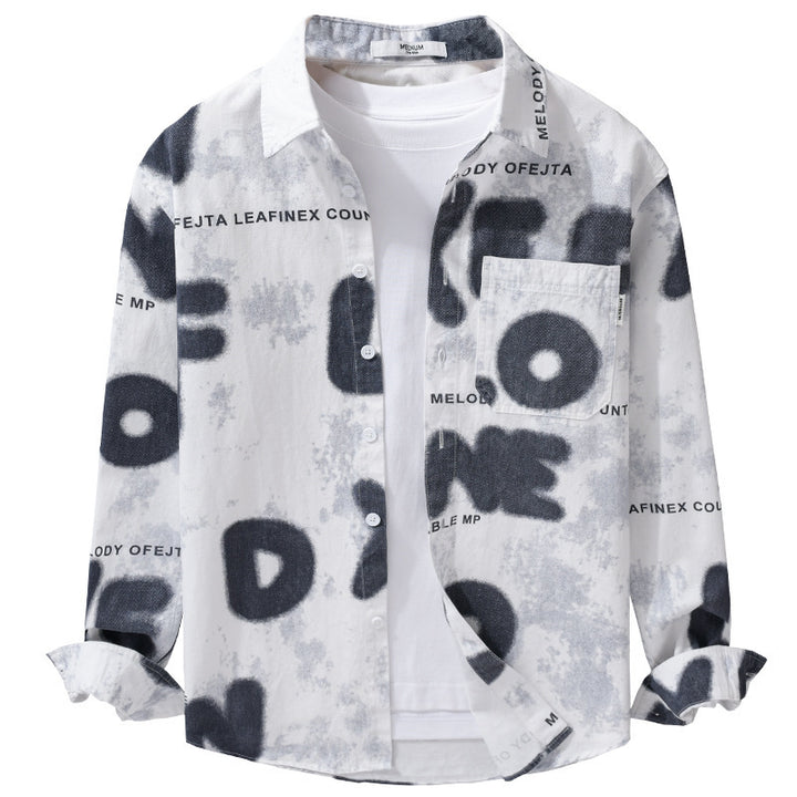 Men's Loose Cotton Shirt in Street Art Print with Patch Chest Pocket Mune Fashion
