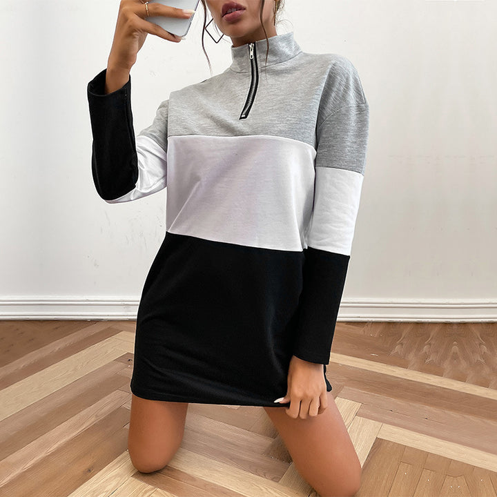 Women's Sporty Sweat Dress with Zipper Mune Fashion