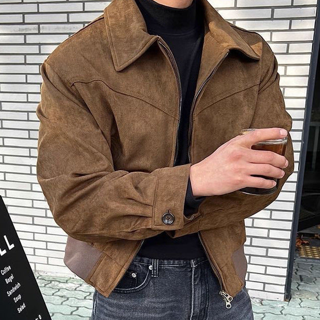 Men's Casual Transition Jacket Made Of Soft Artificial Leather with Zipper Mune
