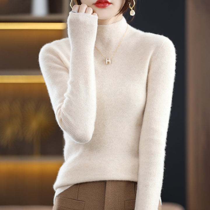 Women's Slim Short Roll Neck Sweater in Cozy Cashmere Look with Fine Rib Structure Mune Fashion