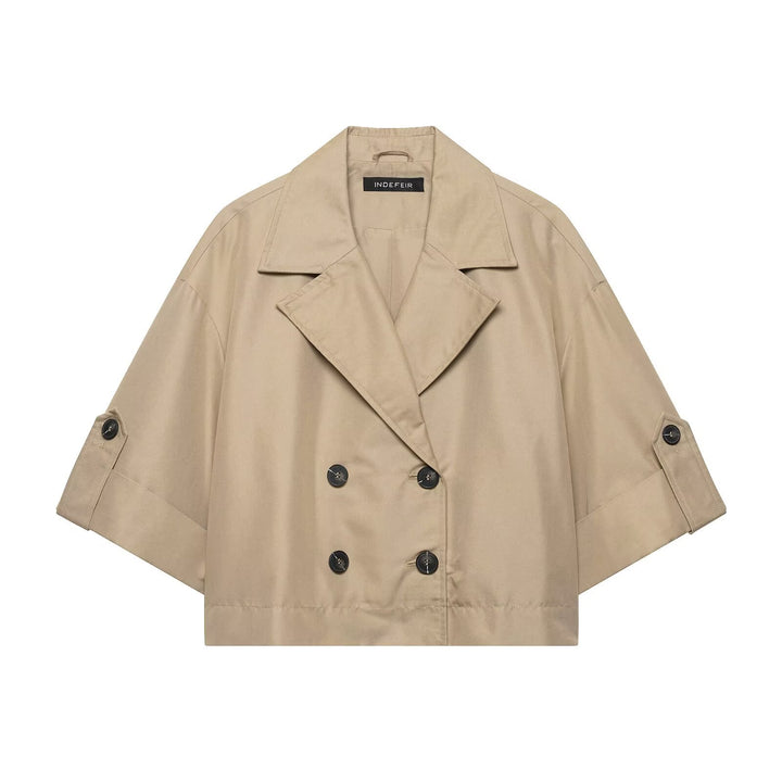 Women's Short-Cut Trench Cape with Double-Breasted Button Placket and Half-Length Sleeves Mune Fashion