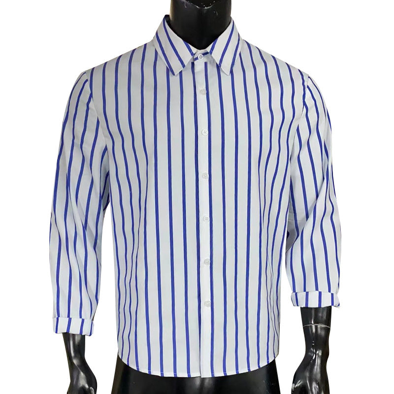 Men's Tailored Long Sleeve Shirt with Vertical Stripes and Light Stretch Mune Fashion