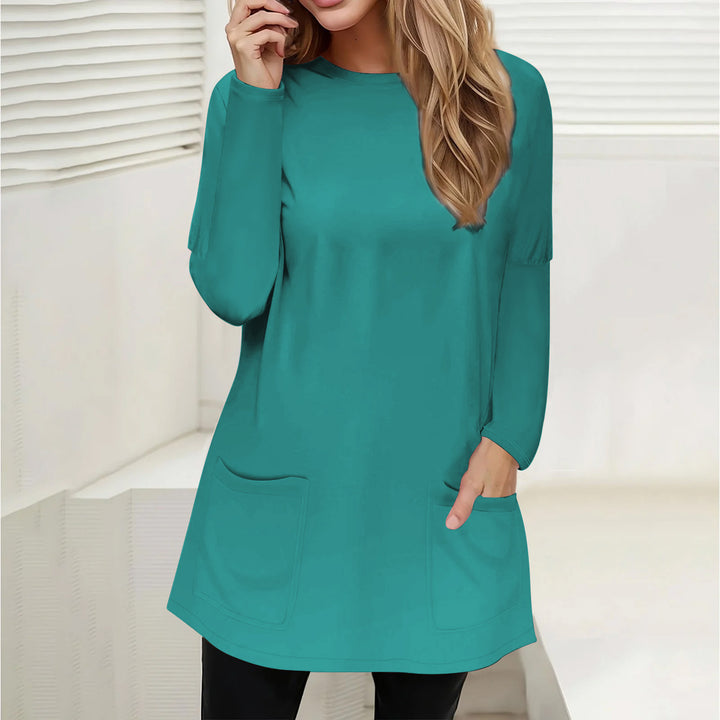 Ladies Casual Longline Tunic with Crew Neck and Patch Pockets Mune Fashion