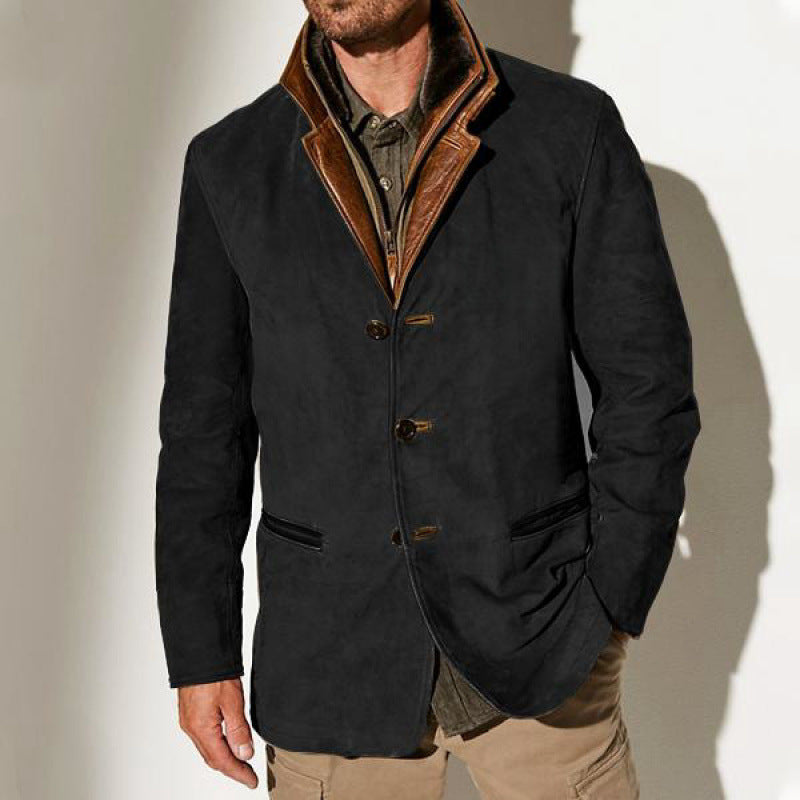 Men's suede blazer with removable leather inner vest Mune Fashion