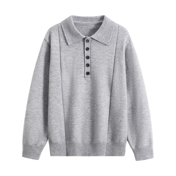 Women Loose Fine Knit Polo with Half Button Placket and Ribbed Cuffs Mune Fashion