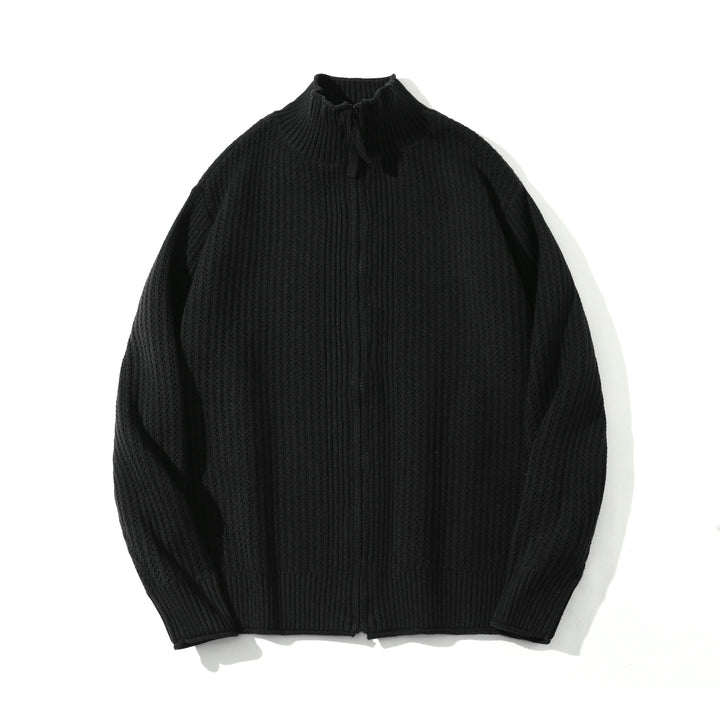 Unisex Structured Zip Sweater with High Ribbed Collar and Purl Pattern Mune Fashion