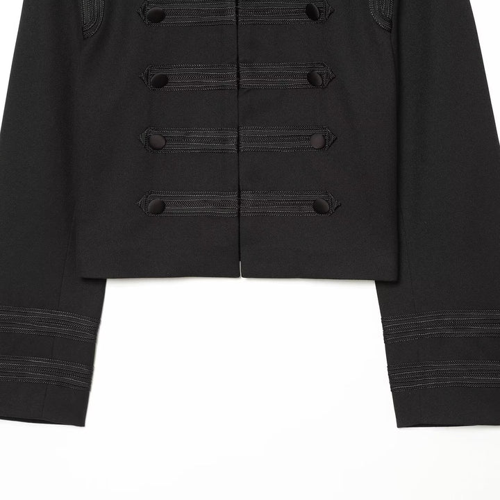 Women Cropped Marschall Jacket with Stand-Up Collar and Decorative Trim Mune Fashion