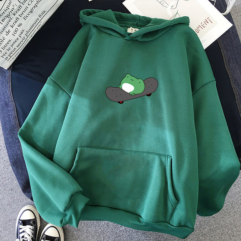 Unisex hooded sweatshirt with skater frog print, soft fleece inner lining and kangaroo pocket Mune Fashion