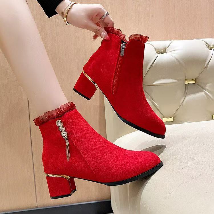 Women Elegant Ankle Boots with Ruffle Detail Mune Fashion