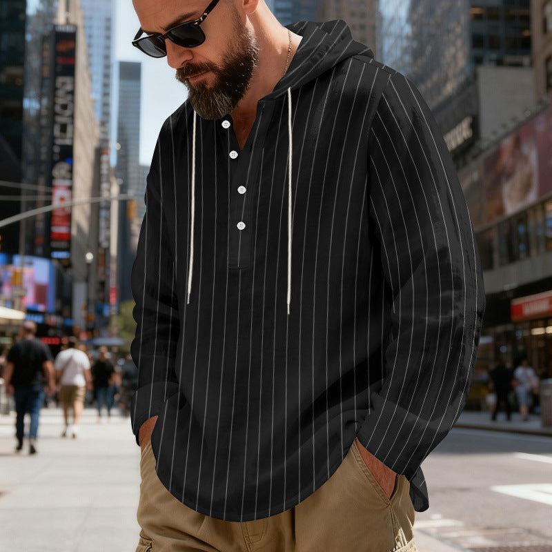 Men's hooded shirt with button placket and pinstripes Mune Fashion